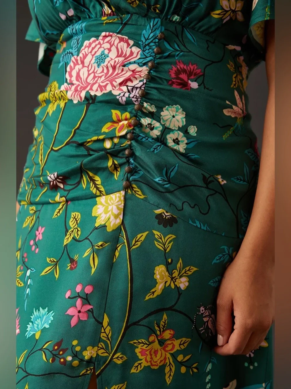 Anthropologie Maeve Floral Button Front Wrap Shirt Dress Size 8 Green Boho - Picture 5 of 15
